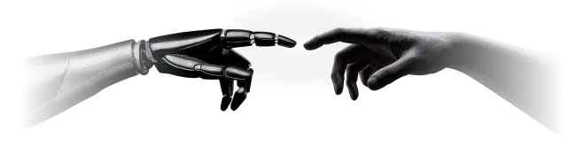 Robot hand and human hand reaching out to each other